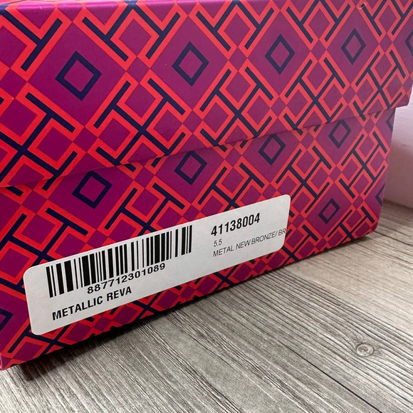 Tory Burch Reva Metallic flats ballet metal bronze shoes leather medallion 5.5 - Picture 2 of 9